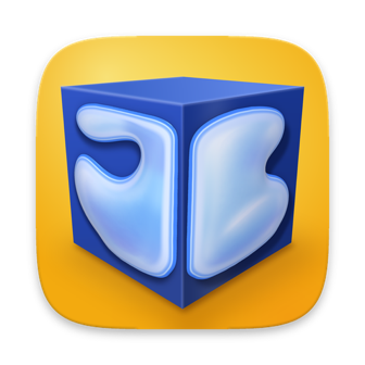 The Bozzetto app icon: a blue cube on yellow with the J and B swelling off its faces