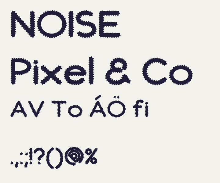 Sample words rendered from an exported font with rounded bumps along the letter edges.
